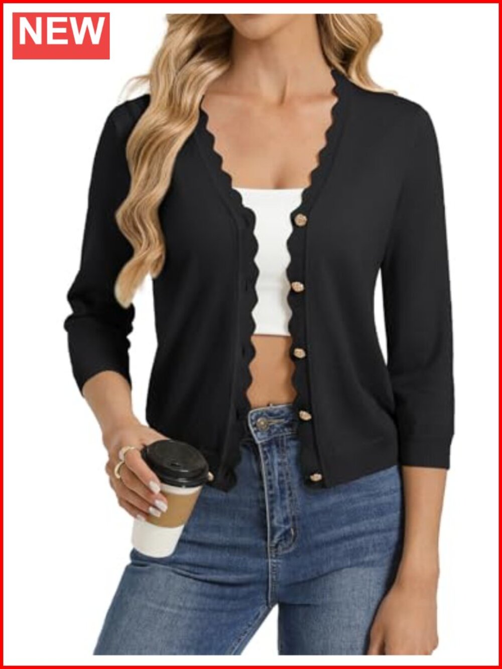 Lightweight 3/4 Sleeve V Neck Button Down Cardigan Shrug for Women